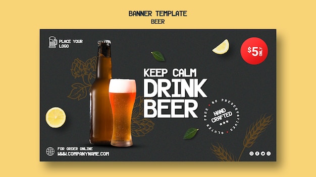 Modelo de banner horizontal para beber cerveja