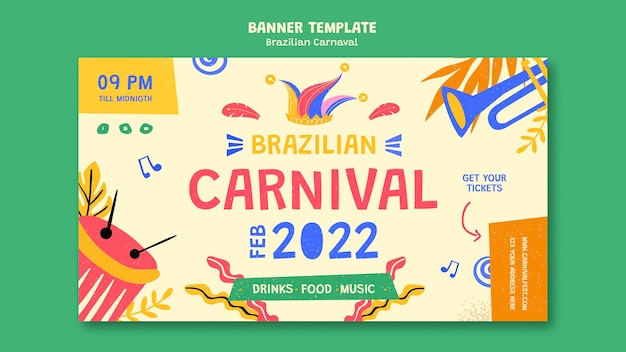 PSD grátis modelo de banner horizontal para carnaval brasileiro