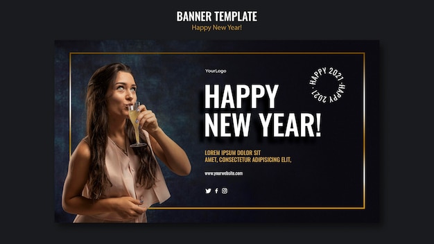 Modelo de banner horizontal para celebração de ano novo