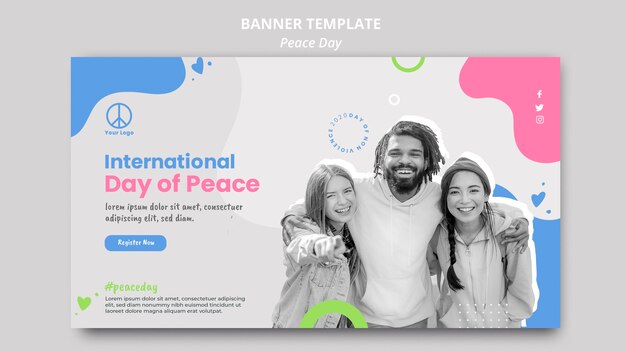 Modelo de banner horizontal para celebração do dia internacional da paz