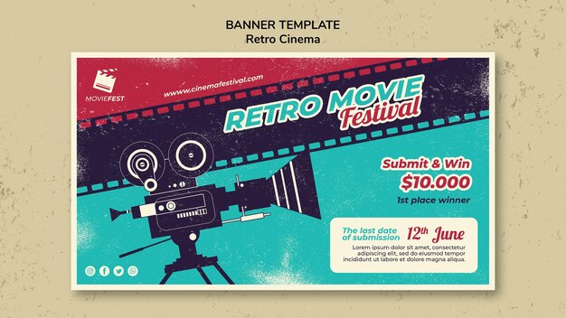 Modelo de banner horizontal para cinema retrô