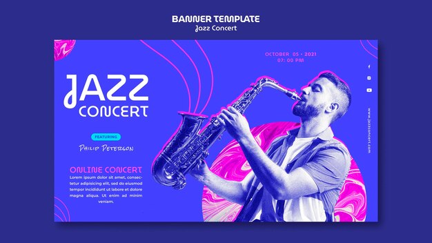 Modelo de banner horizontal para concerto de jazz