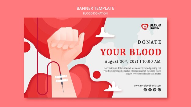 Modelo de banner horizontal para doação de sangue
