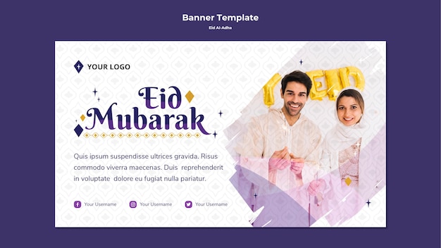 Modelo de banner horizontal para eid mubarak