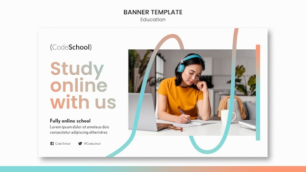 Modelo de banner horizontal para escola de programação online
