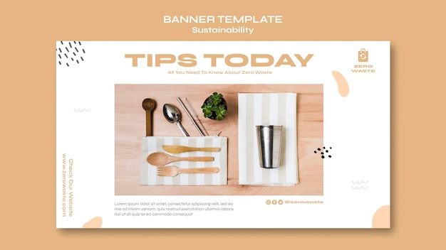 Modelo de banner horizontal para estilo de vida sem desperdício
