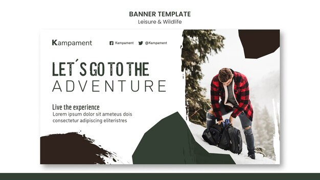 Modelo de banner horizontal para exploração e lazer da natureza