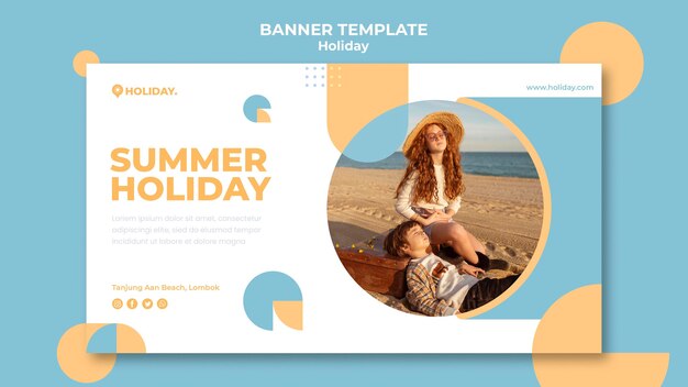 Modelo de banner horizontal para férias de verão