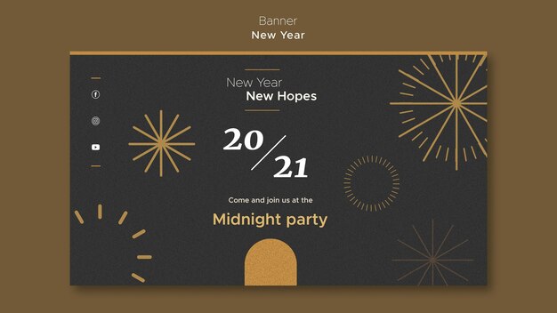 Modelo de banner horizontal para festa da meia-noite de ano novo
