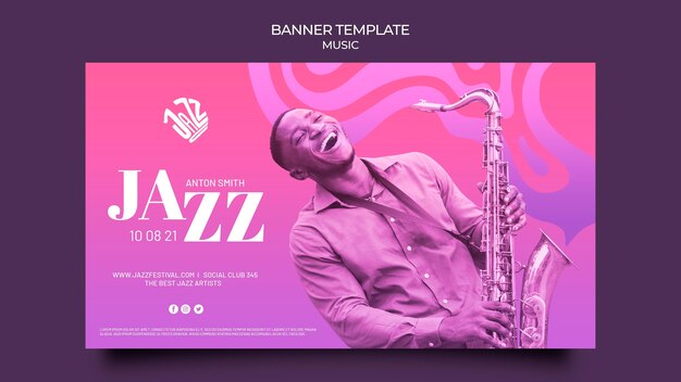 Modelo de banner horizontal para festival de jazz e clube