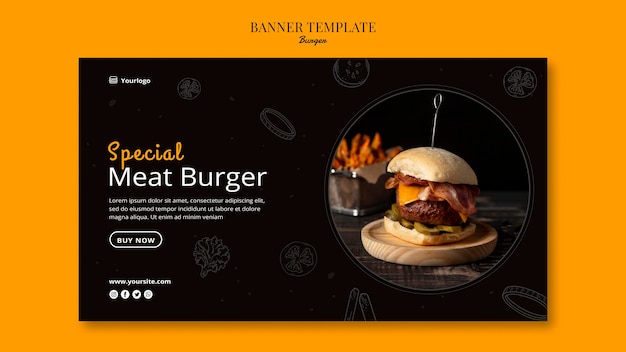 Modelo de banner horizontal para hambúrguer bistrô