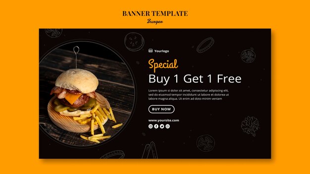 Modelo de banner horizontal para hambúrguer bistrô