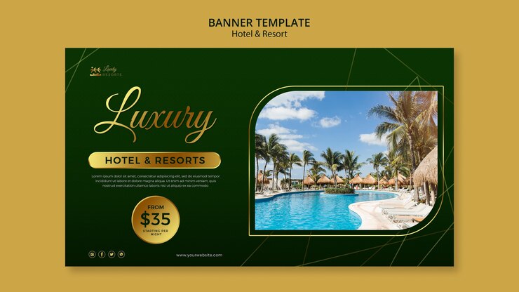 PSD grátis modelo de banner horizontal para hotel e resort