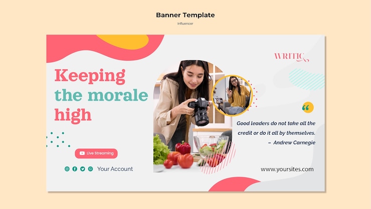 PSD grátis modelo de banner horizontal para influenciadora feminina de mídia social