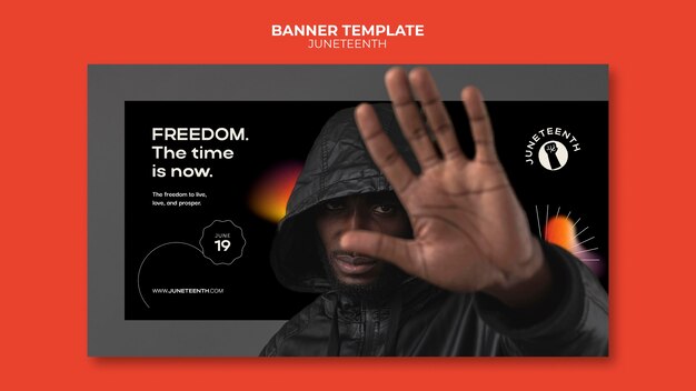 Modelo de banner horizontal para juneteeth com homem afro-americano