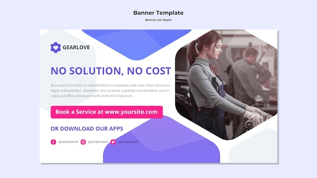 PSD grátis modelo de banner horizontal para mecânica de automóveis
