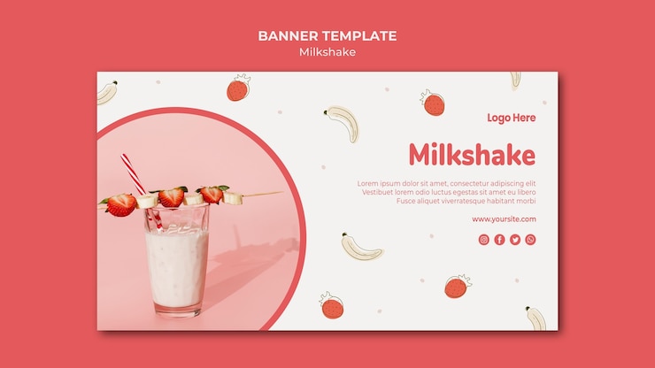 PSD grátis modelo de banner horizontal para milkshake de morango