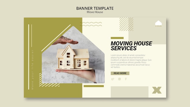 PSD grátis modelo de banner horizontal para mover serviços de casa