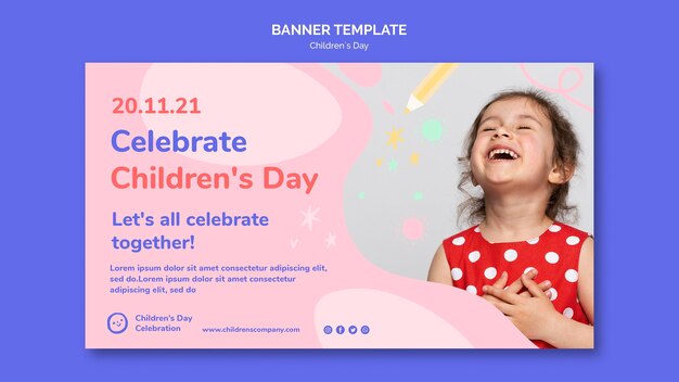 Modelo de banner horizontal para o dia das crianças com detalhes coloridos