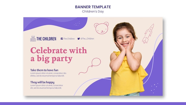 PSD grátis modelo de banner horizontal para o dia das crianças fofas