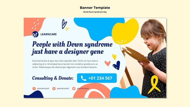 Modelo de banner horizontal para o dia mundial da síndrome de down