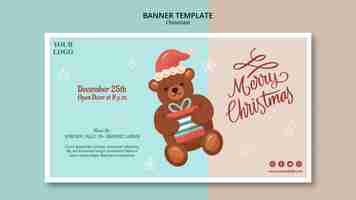 PSD grátis modelo de banner horizontal para o natal com urso