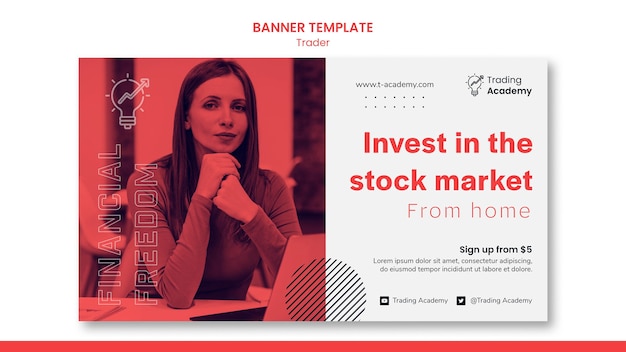 Modelo de banner horizontal para ocupação de trader de investimento