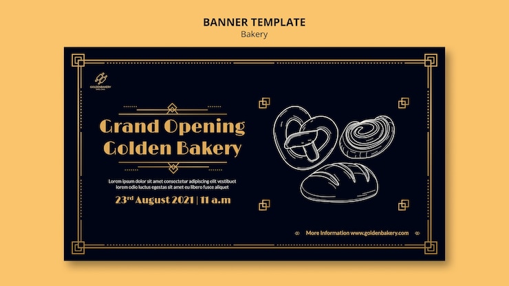 PSD grátis modelo de banner horizontal para padaria com quadro negro desenhado à mão