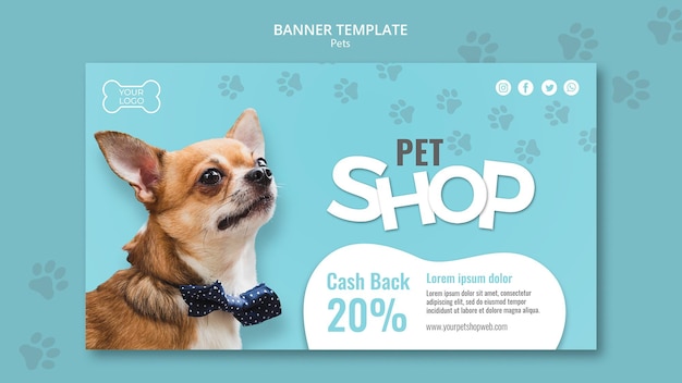 Modelo de banner horizontal para pet shop