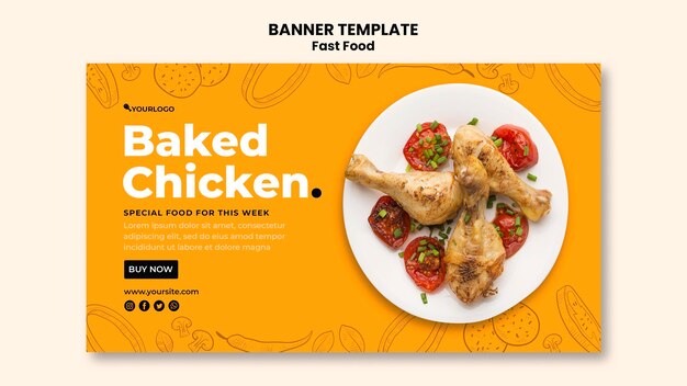 Modelo de banner horizontal para prato de frango frito