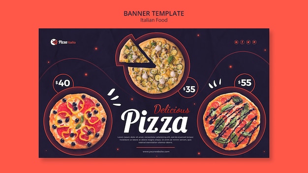 Modelo de banner horizontal para restaurante de comida italiana