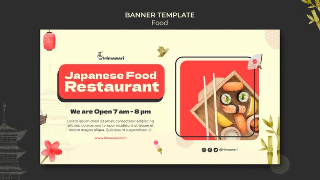 Modelo de banner horizontal para restaurante de comida japonesa
