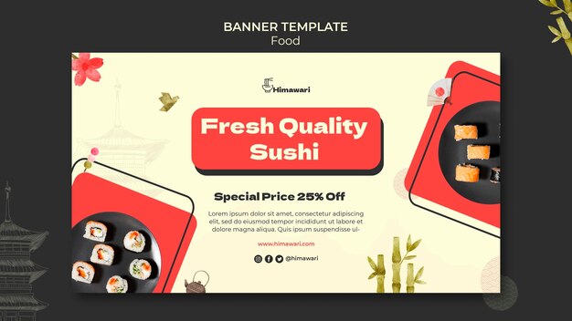 Modelo de banner horizontal para restaurante de comida japonesa