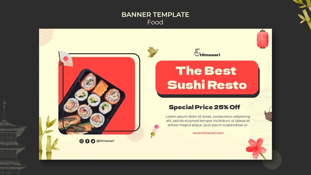 Modelo de banner horizontal para restaurante de comida japonesa