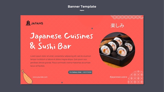 Modelo de banner horizontal para restaurante de culinária japonesa