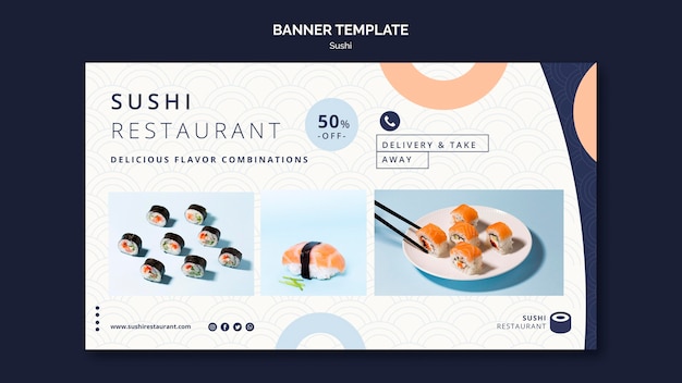 PSD grátis modelo de banner horizontal para restaurante de sushi