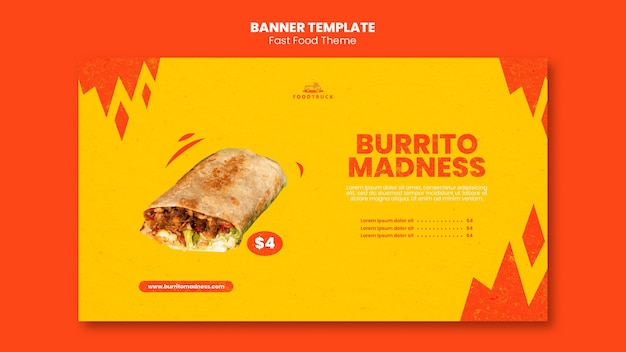 Modelo de banner horizontal para restaurante fast food