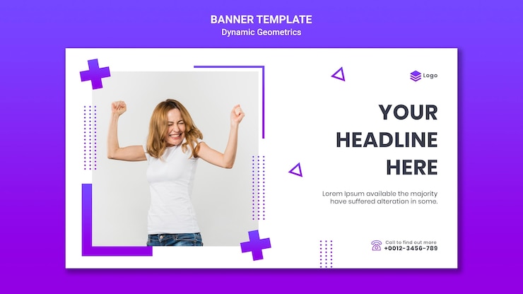 PSD grátis modelo de banner horizontal para tema livre com geometria dinâmica