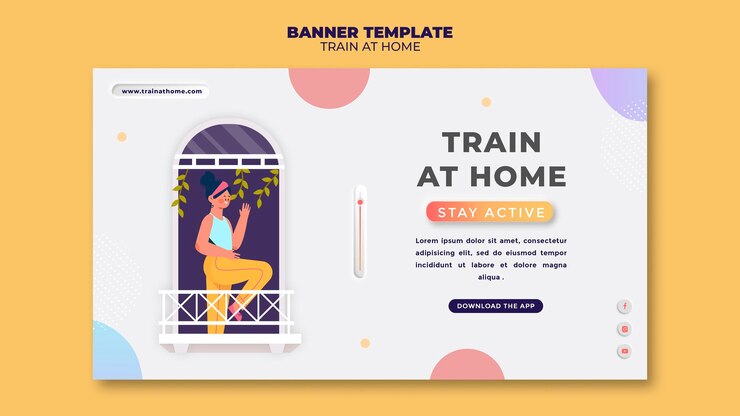 PSD grátis modelo de banner horizontal para treinamento físico em casa