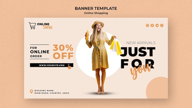 Modelo de banner horizontal para venda de moda on-line