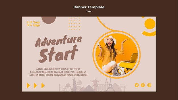 Modelo de banner horizontal para viagens de aventura