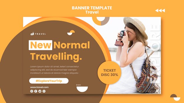 Modelo de banner horizontal para viajar com mulher