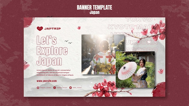 PSD grátis modelo de banner horizontal para visitar o japão