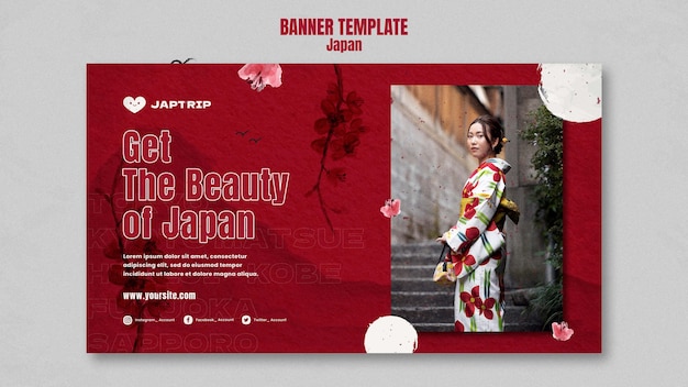 PSD grátis modelo de banner horizontal para visitar o japão