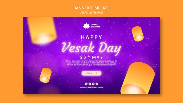 PSD grátis modelo de banner horizontal vesak day com lanternas de papel