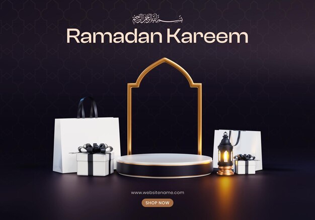 Modelo de banner islâmico de luxo Ramadan kareem com mesquita