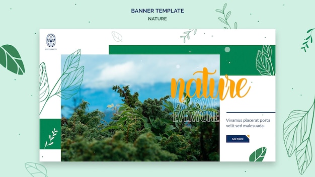 Modelo de banner para a natureza com paisagem de vida selvagem