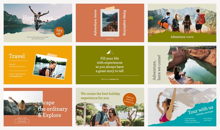PSD grátis modelo de banner para agência de viagens conjunto de anúncio promocional anexável com foto de psd