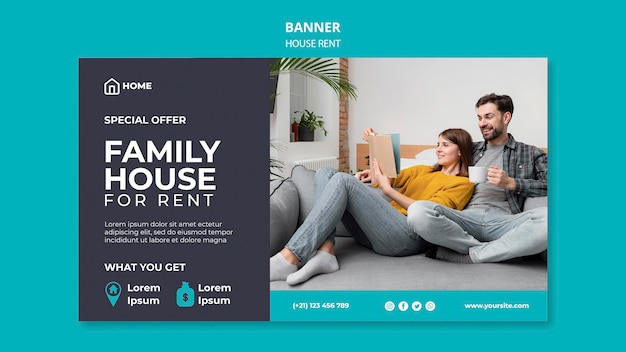 PSD grátis modelo de banner para aluguel de casa de família