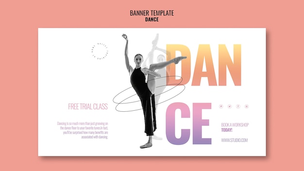 PSD grátis modelo de banner para aula de dança gratuita